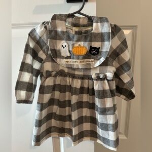 Mud Pie Gray and White Plaid Halloween Dress 9-12 months